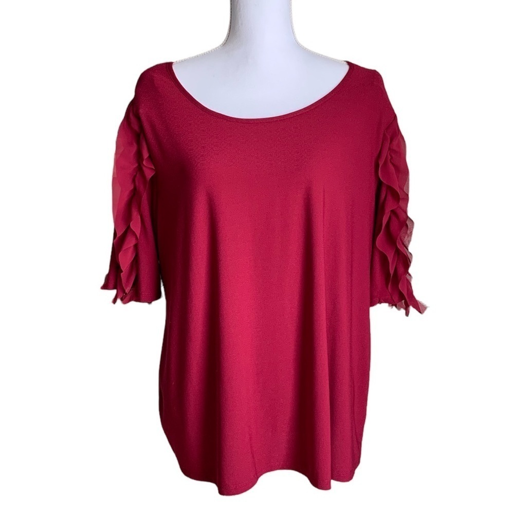 A Love Story Women’s Burgundy Ruffle Sleeve Blouse Size 2X